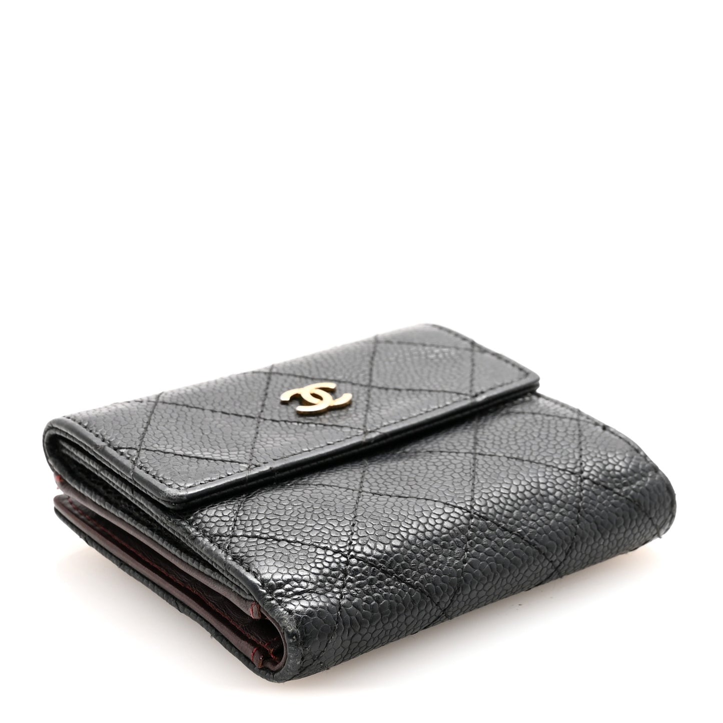 Caviar Quilted Compact French Flap Wallet Black