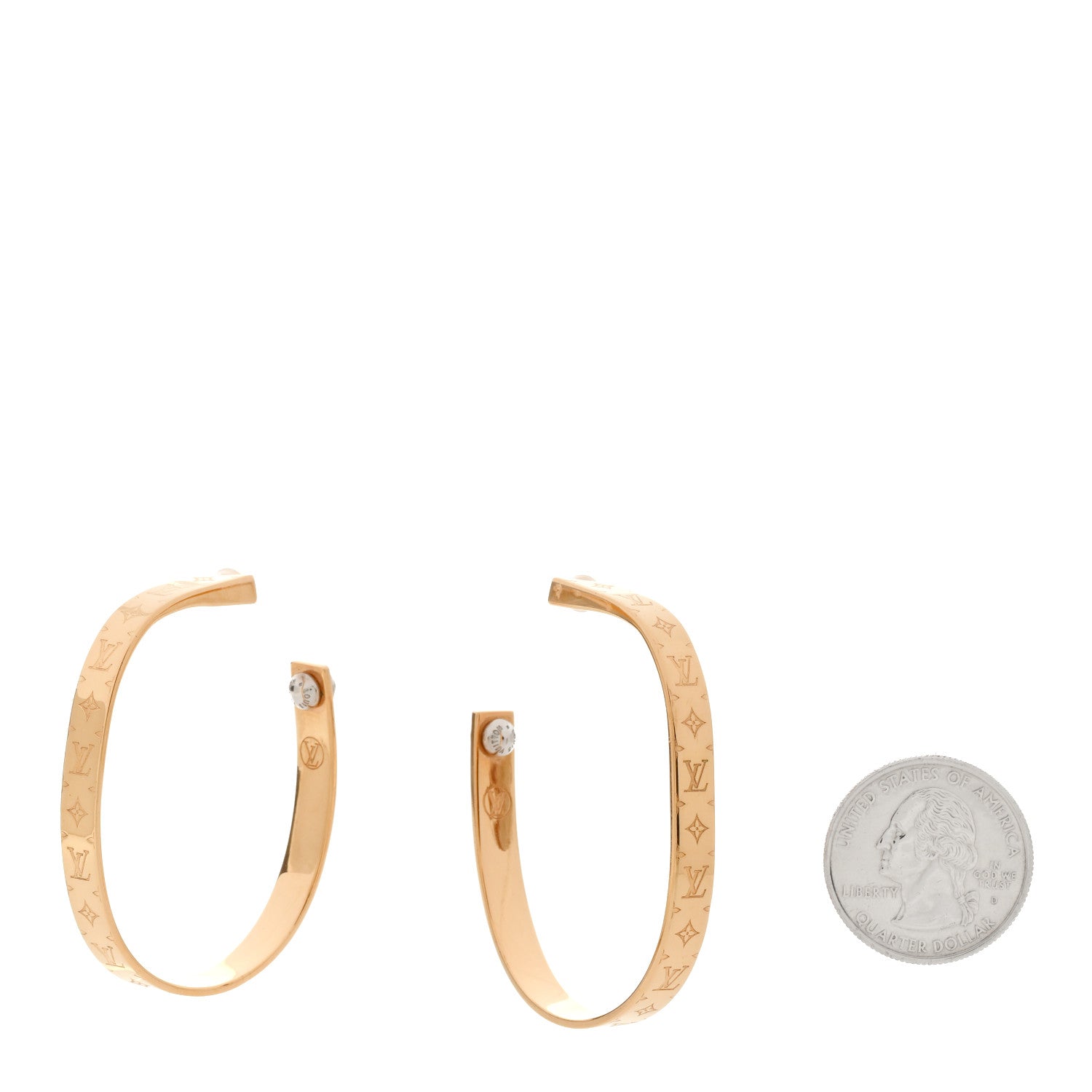 Louis Vuitton Metal Nanogram Hoop Earrings Gold 2 of 7