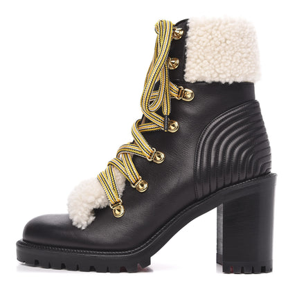 Christian Louboutin Calfskin Shearling Yetita 70 Hiker Booties 38 Black 1 of 7
