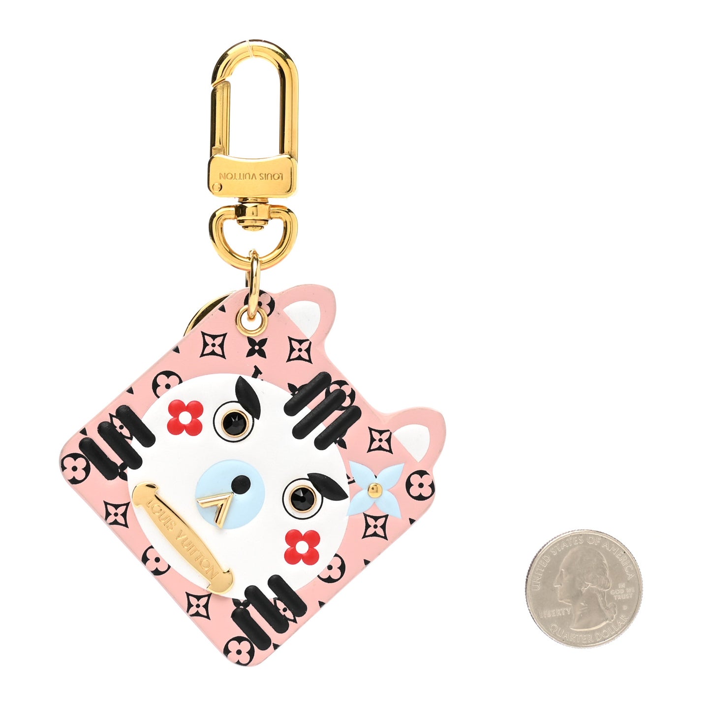Monogram Fun Face Cat Bag Charm Rose Pale