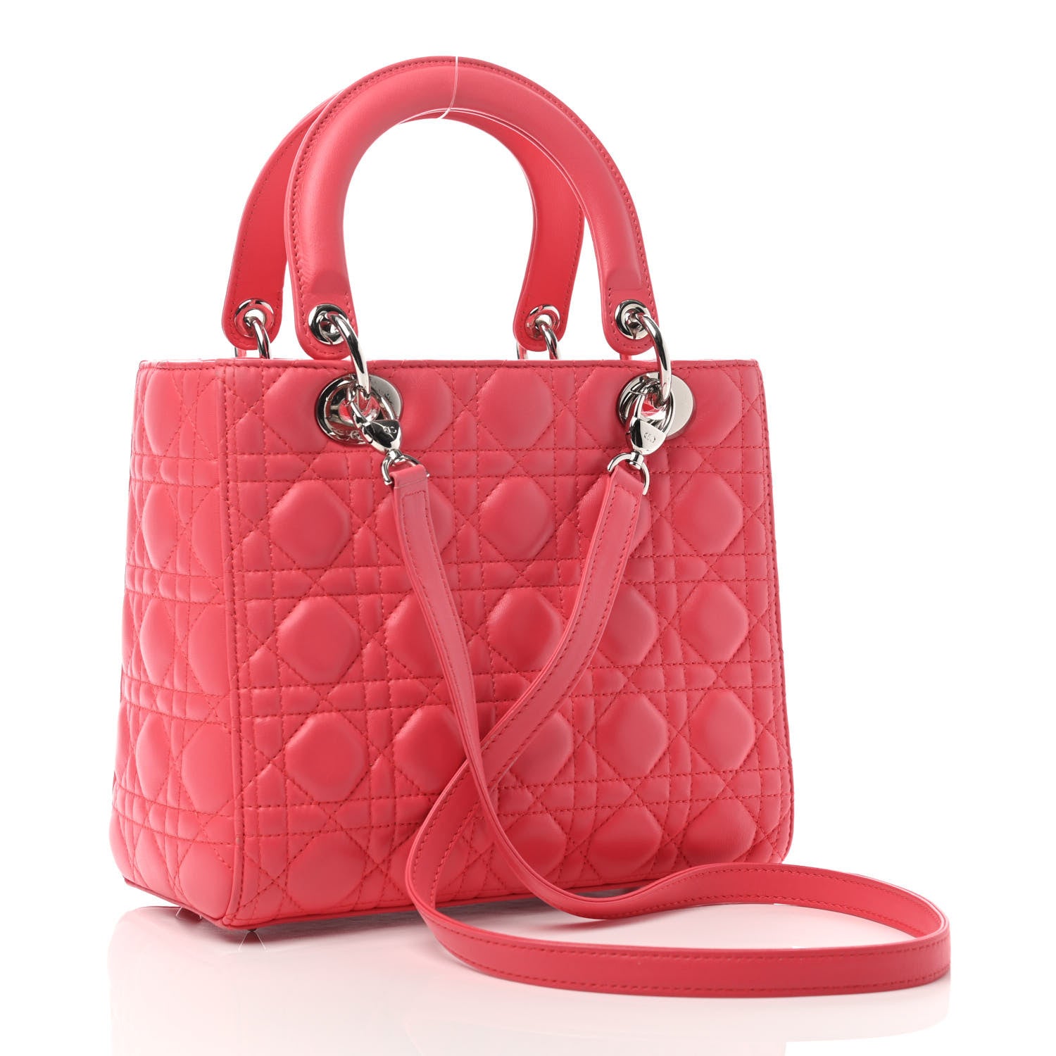 Christian Dior Lambskin Cannage Medium Lady Dior Coral 2 of 5