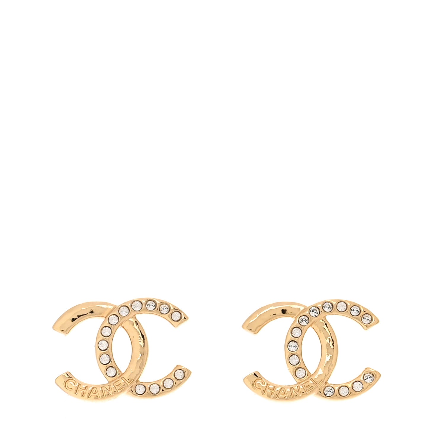 Crystal Hammered CC Earrings Gold