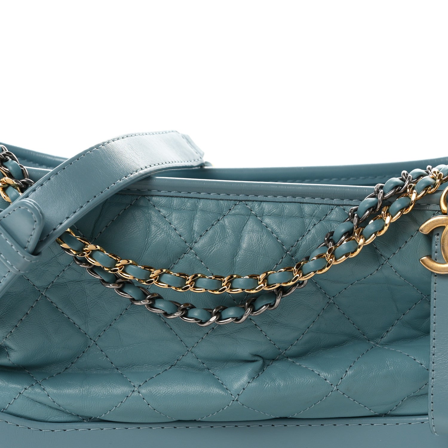 Chanel Aged Calfskin Quilted Medium Gabrielle Hobo Light Blue 7 of 9