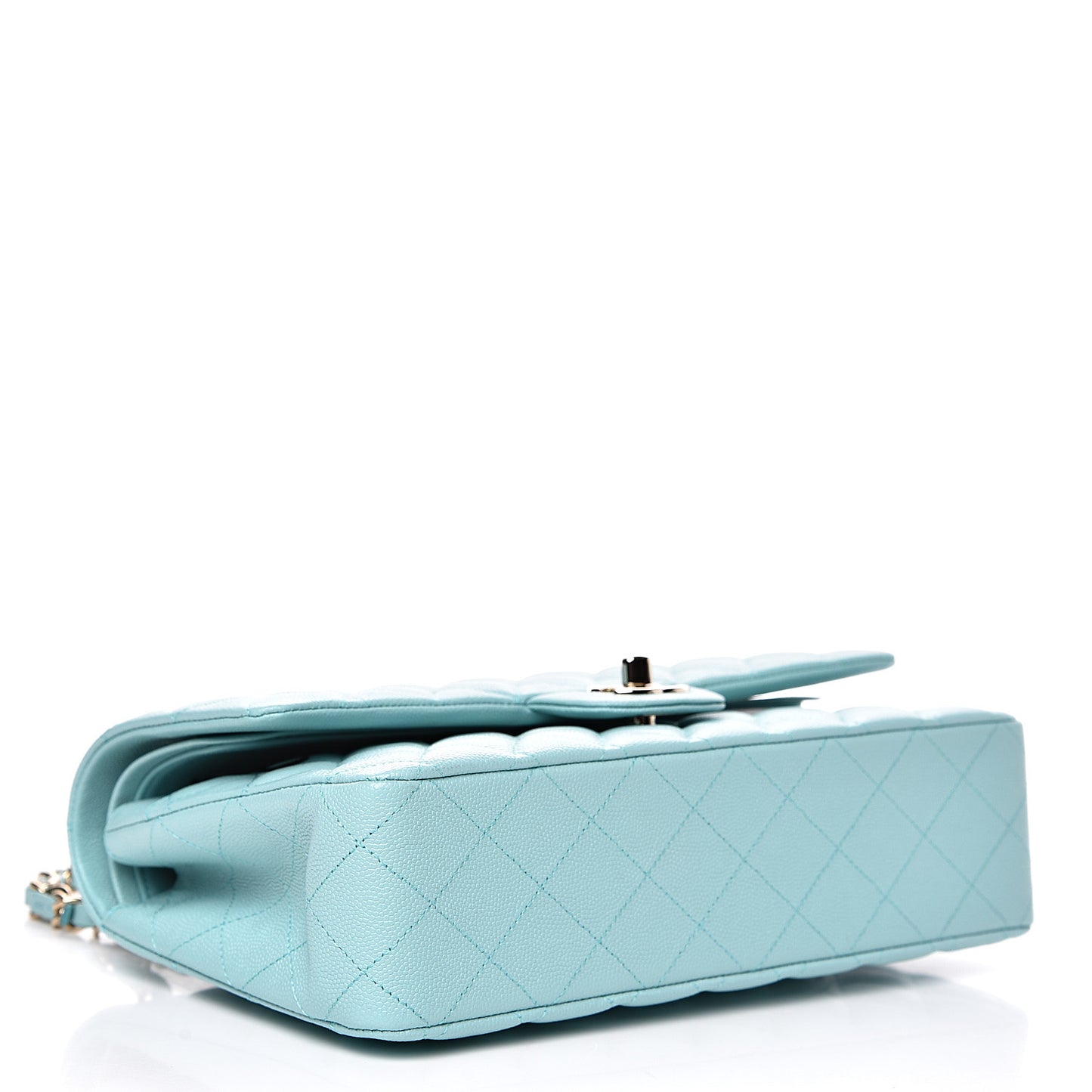 Caviar Quilted Medium Double Flap Light Blue
