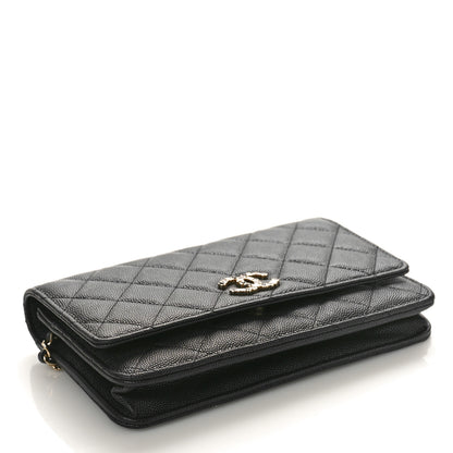 Chanel Shiny Caviar Quilted Enamel CC Wallet On Chain WOC Black 4 of 9
