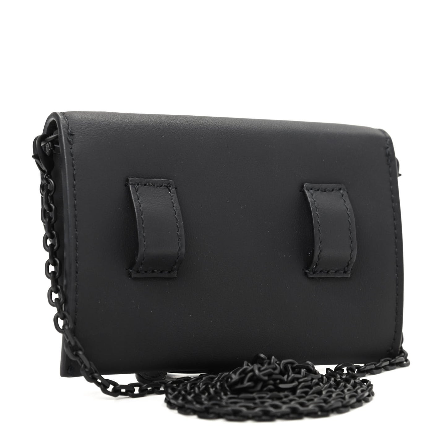 Ultra Matte Calfskin Nano Saddle Chain Pouch Black