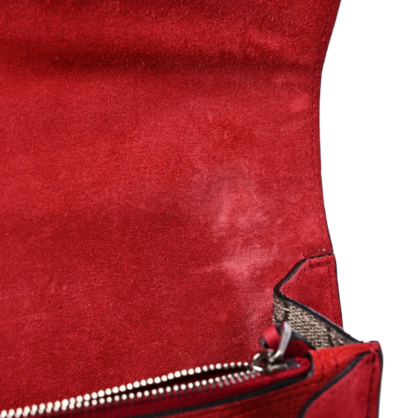 GG Supreme Monogram Suede Small Dionysus Shoulder Bag Beige Ebony Vulcanic Red