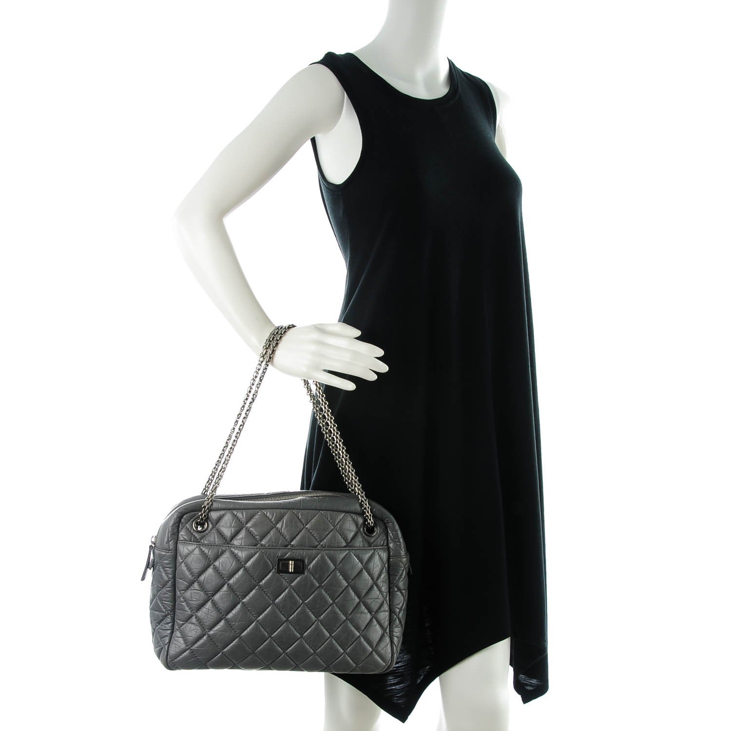 Chanel Aged Calfskin Quilted Large Reissue Camera Case Grey 2 of 7