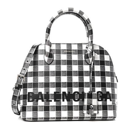 Balenciaga Calfskin Checked S Ville Top Handle Bag Black 1 of 9