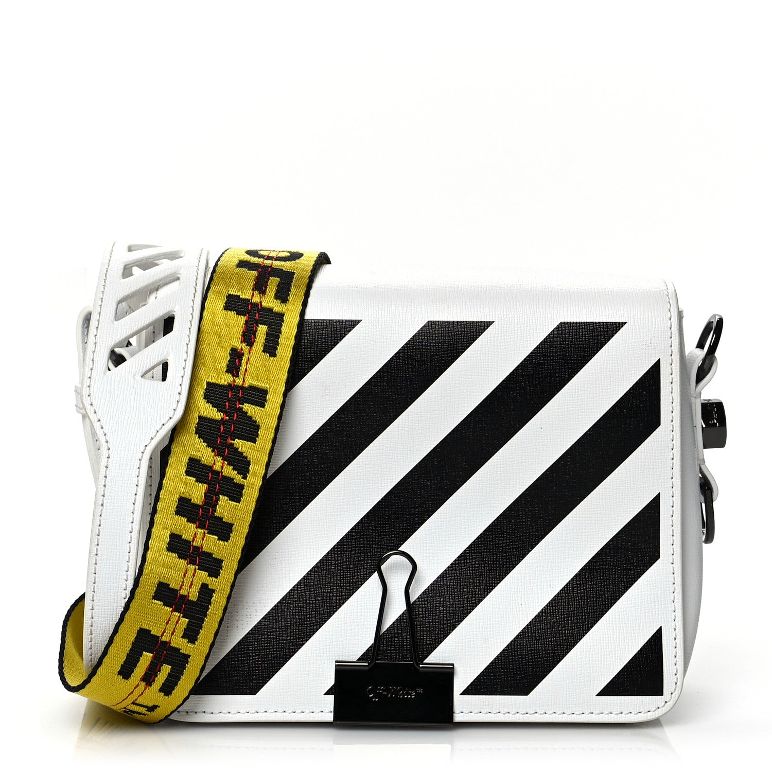 Off-White Saffiano Striped Diag Binder Flap Bag White Black 1 of 16