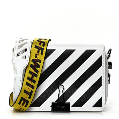 Off-White Saffiano Striped Diag Binder Flap Bag White Black 1 of 16
