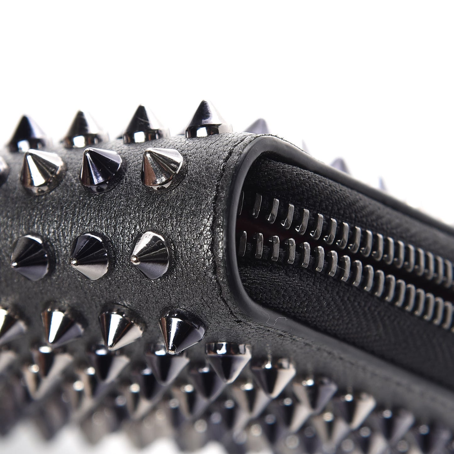 Metallic Calfskin Panettone Spiked Zip Around Wallet Anthracite Gun Metal