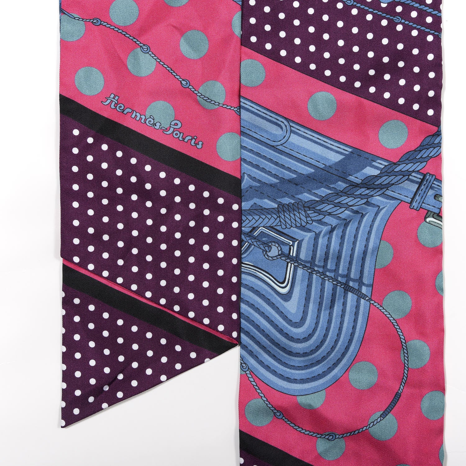 Hermes Silk Clic Clac a Pois Maxi Twilly Rose Vif Marine Prune 3 of 4