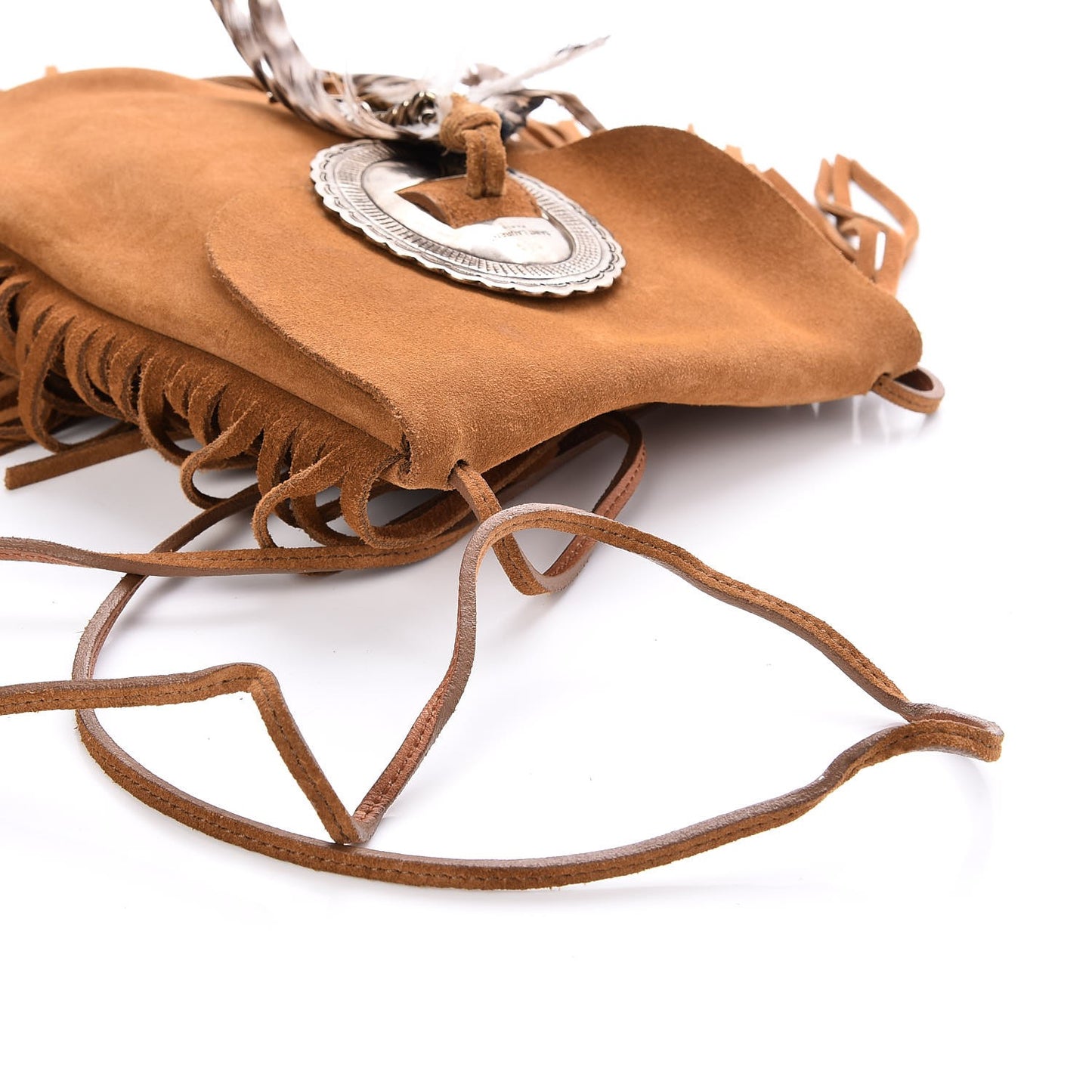 Suede Fringe Flat Anita Crossbody Bag Camel