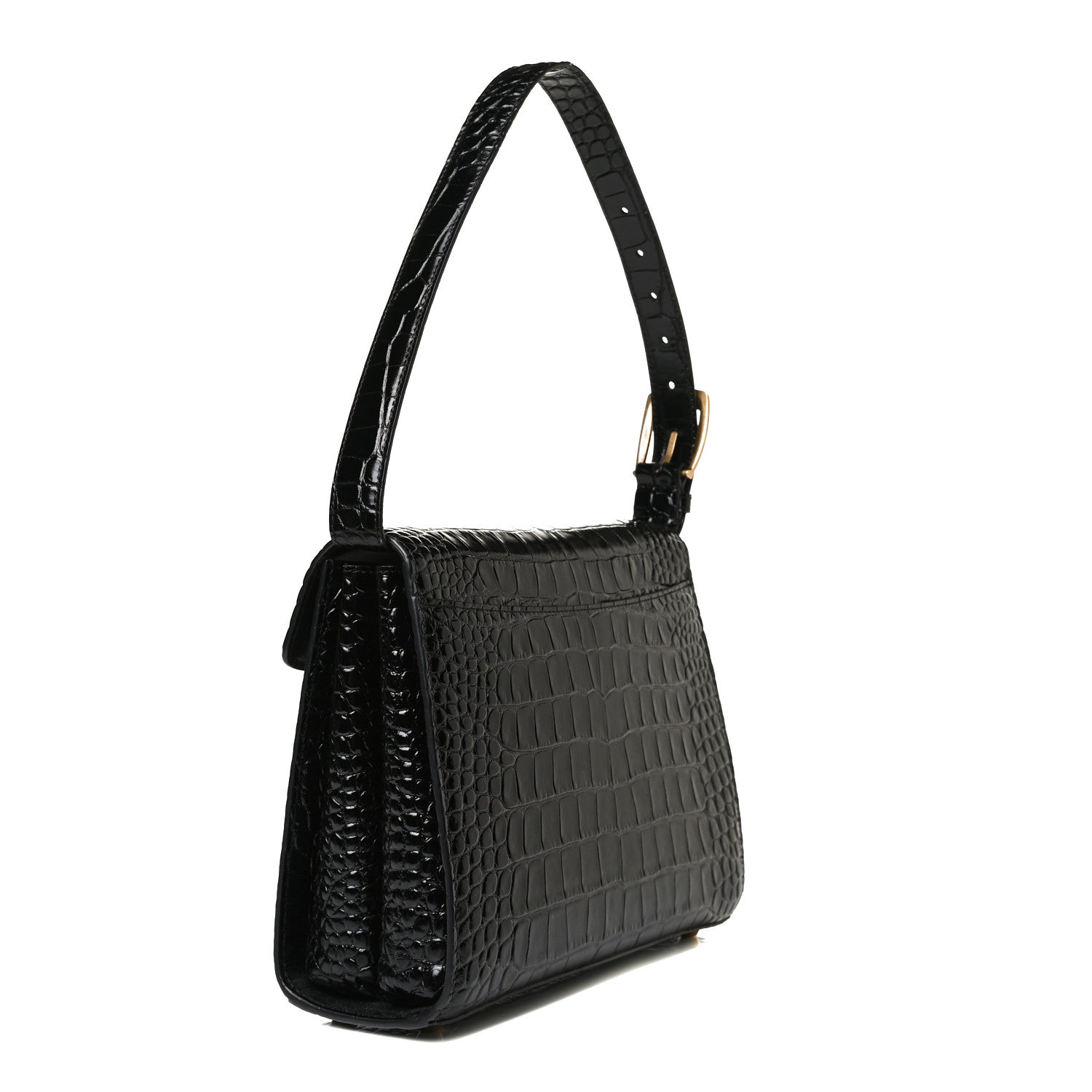 Balenciaga Shiny Calfskin Crocodile Embossed Medium Ghost Shoulder Bag Black 4 of 15