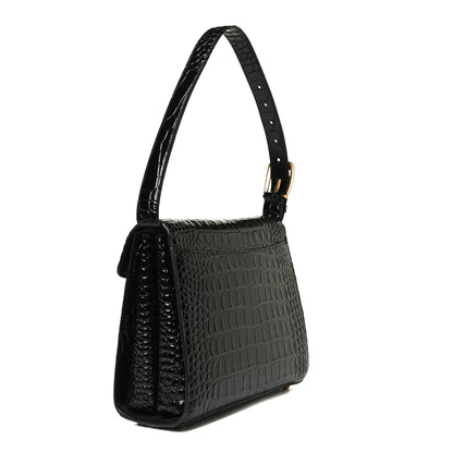 Balenciaga Shiny Calfskin Crocodile Embossed Medium Ghost Shoulder Bag Black 4 of 15