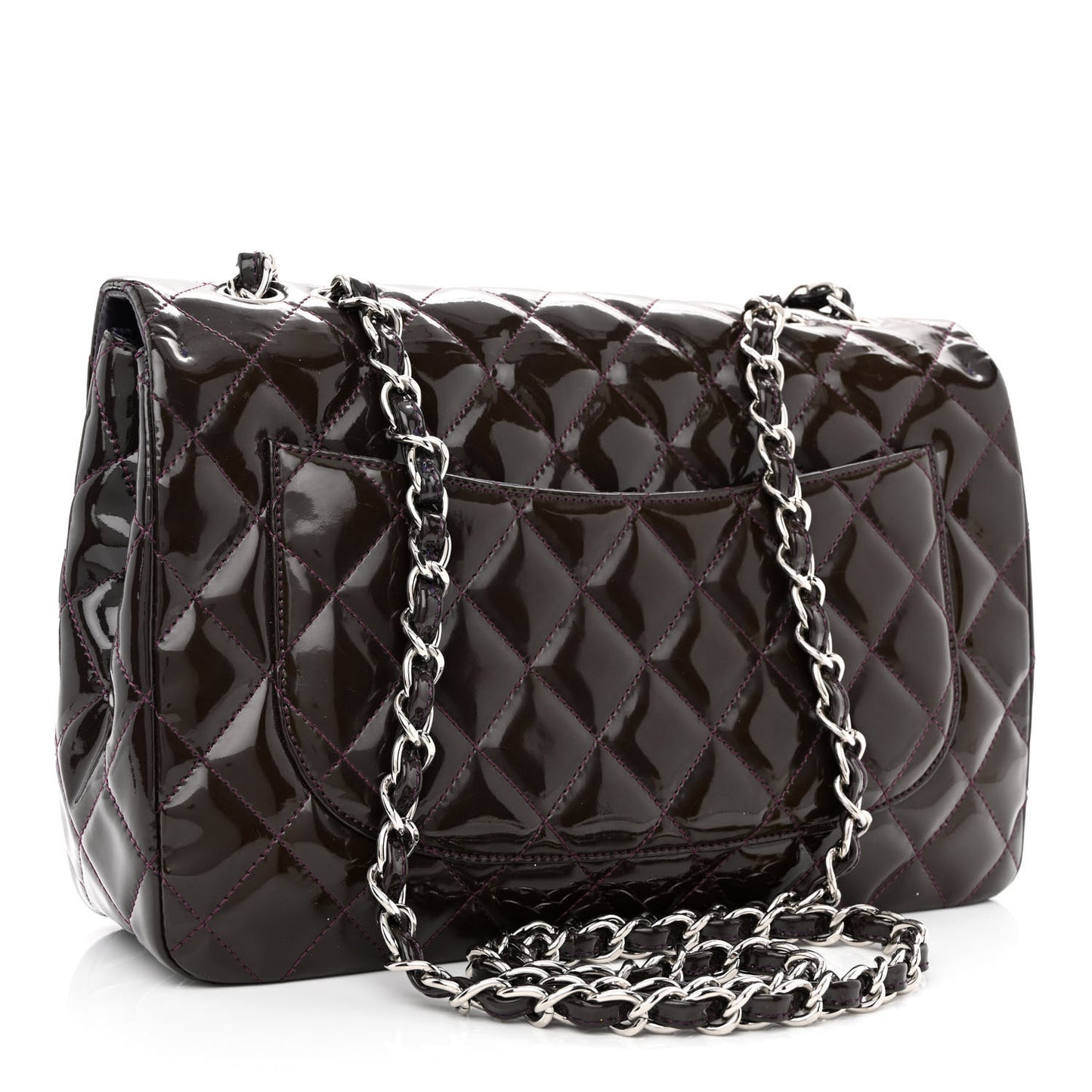 Patent Quilted Jumbo Single Flap Dark Purple