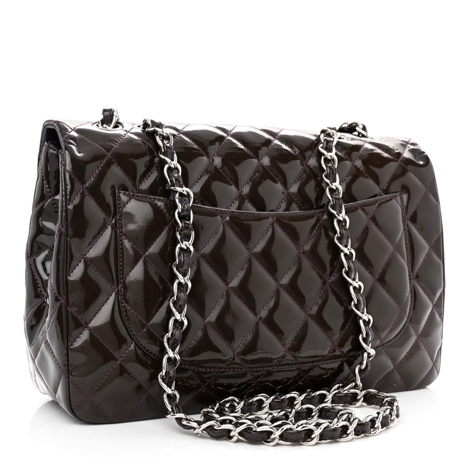 Chanel Patent Quilted Jumbo Single Flap Dark Purple 2 of 10