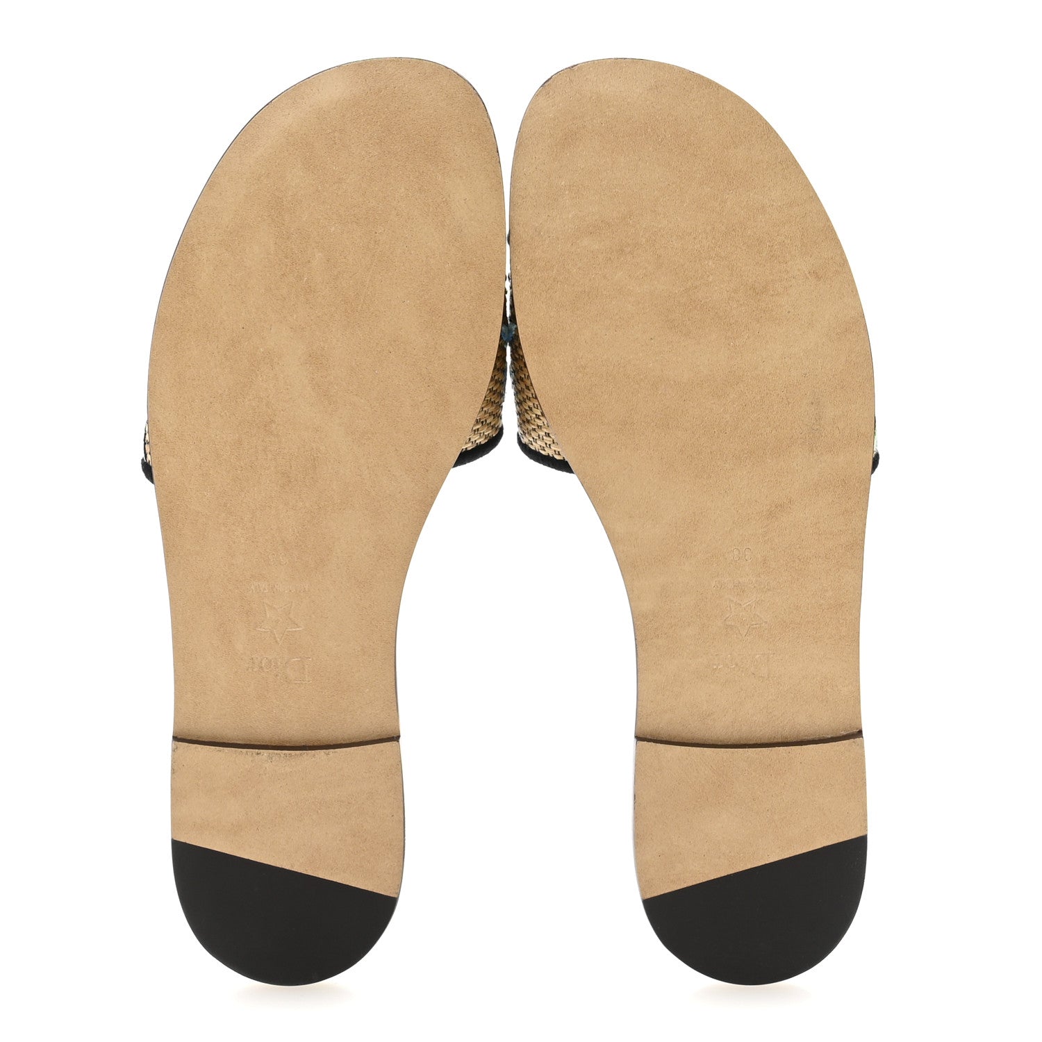 Christian Dior Raffia Embroidered Souvenir Saint Tropez Dway Mules Slide Sandals 38 Natural Multicolor 6 of 9