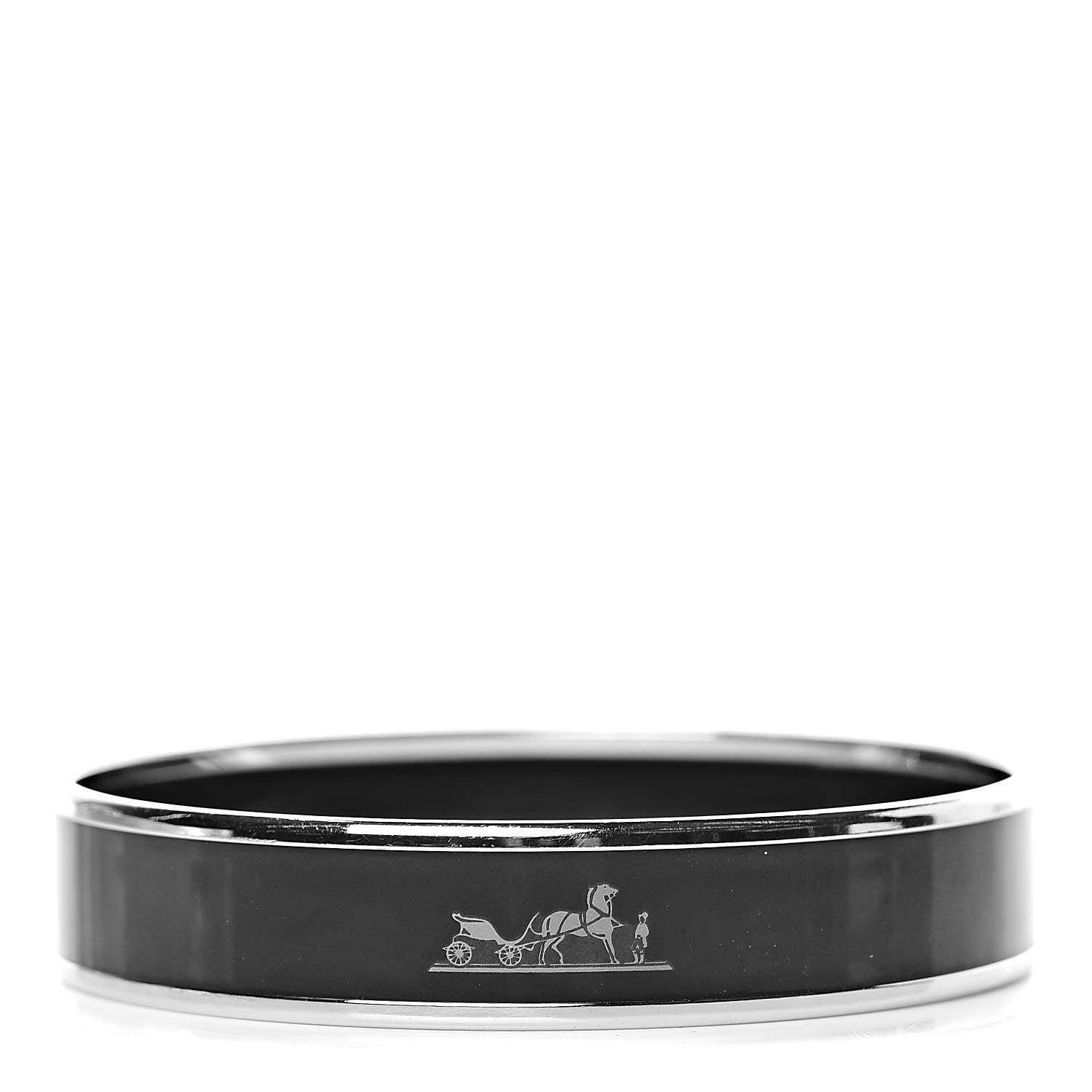 Hermes Enamel Printed Medium Caleche Bracelet 70 Black 1 of 5