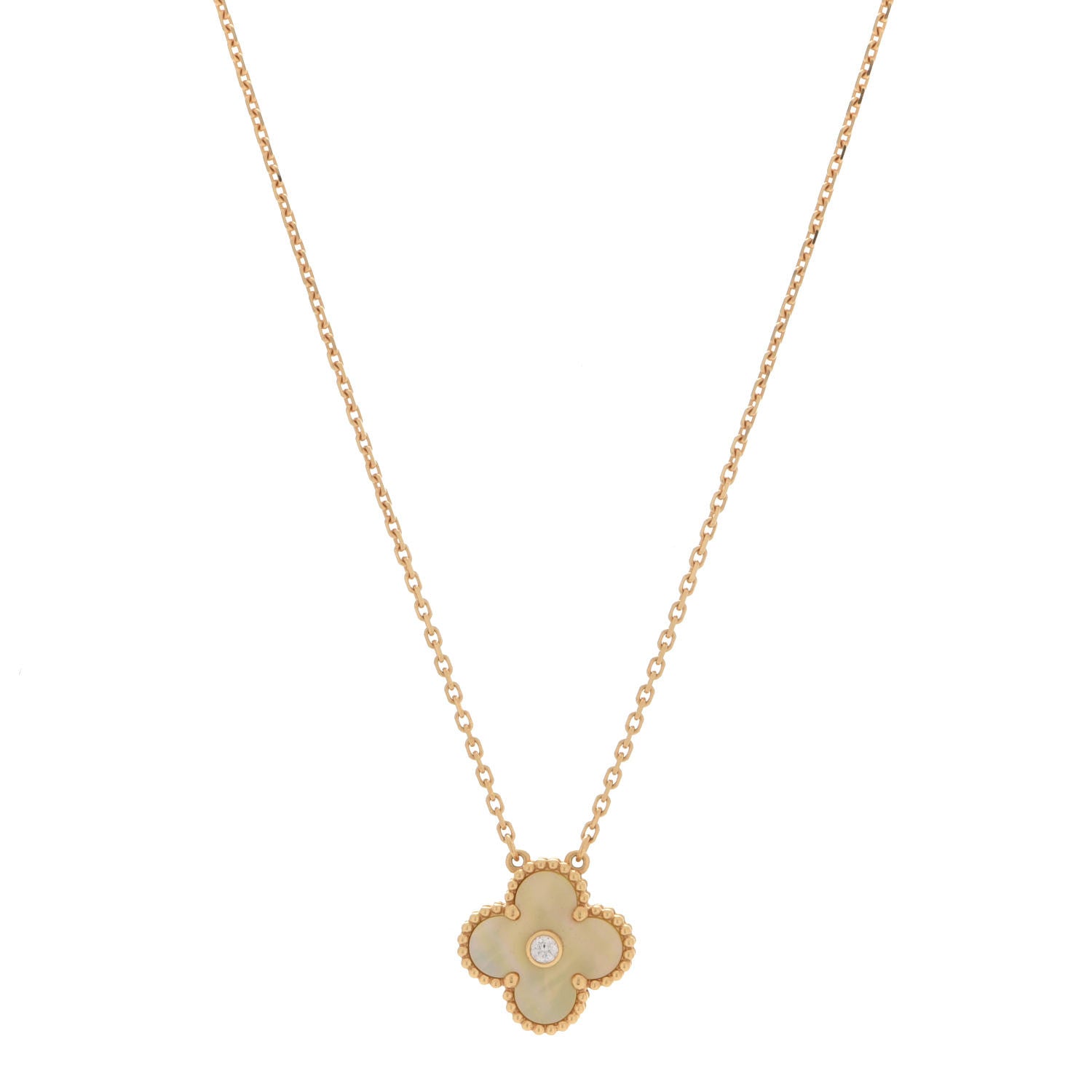 Van Cleef & Arpels 18K Yellow Gold Diamond Yellow Mother of Pearl Vintage Alhambra Pendant Necklace 1 of 7