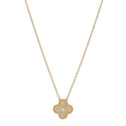 Van Cleef & Arpels 18K Yellow Gold Diamond Yellow Mother of Pearl Vintage Alhambra Pendant Necklace 1 of 7