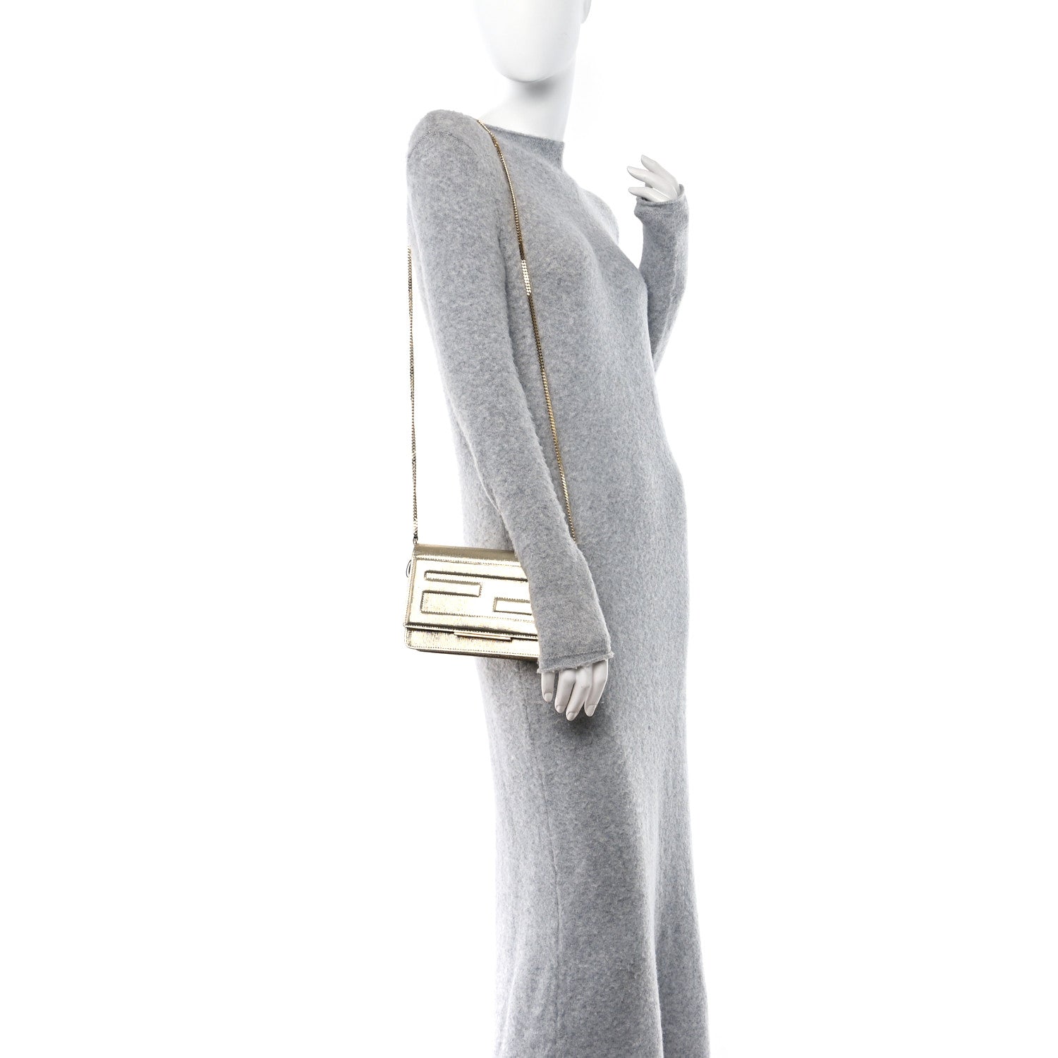 Fendi Vitello Mirror Elite Tube Wallet on Chain Gold 2 of 16