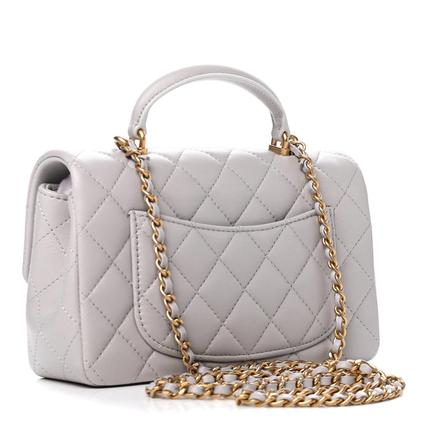 Lambskin Quilted Mini Top Handle Rectangular Flap Grey