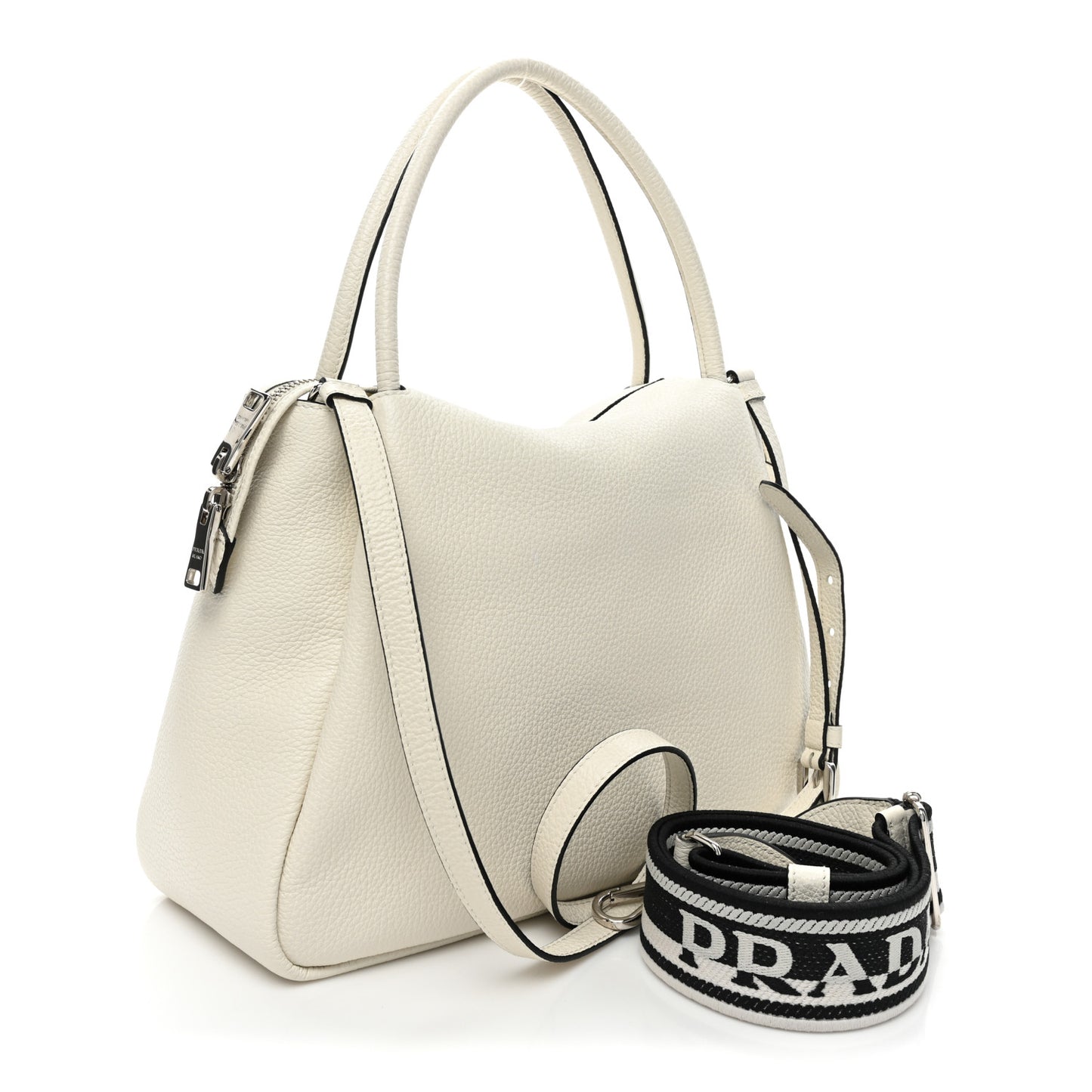 Vitello Daino Soft Medium Zippered Top Handle Bag White