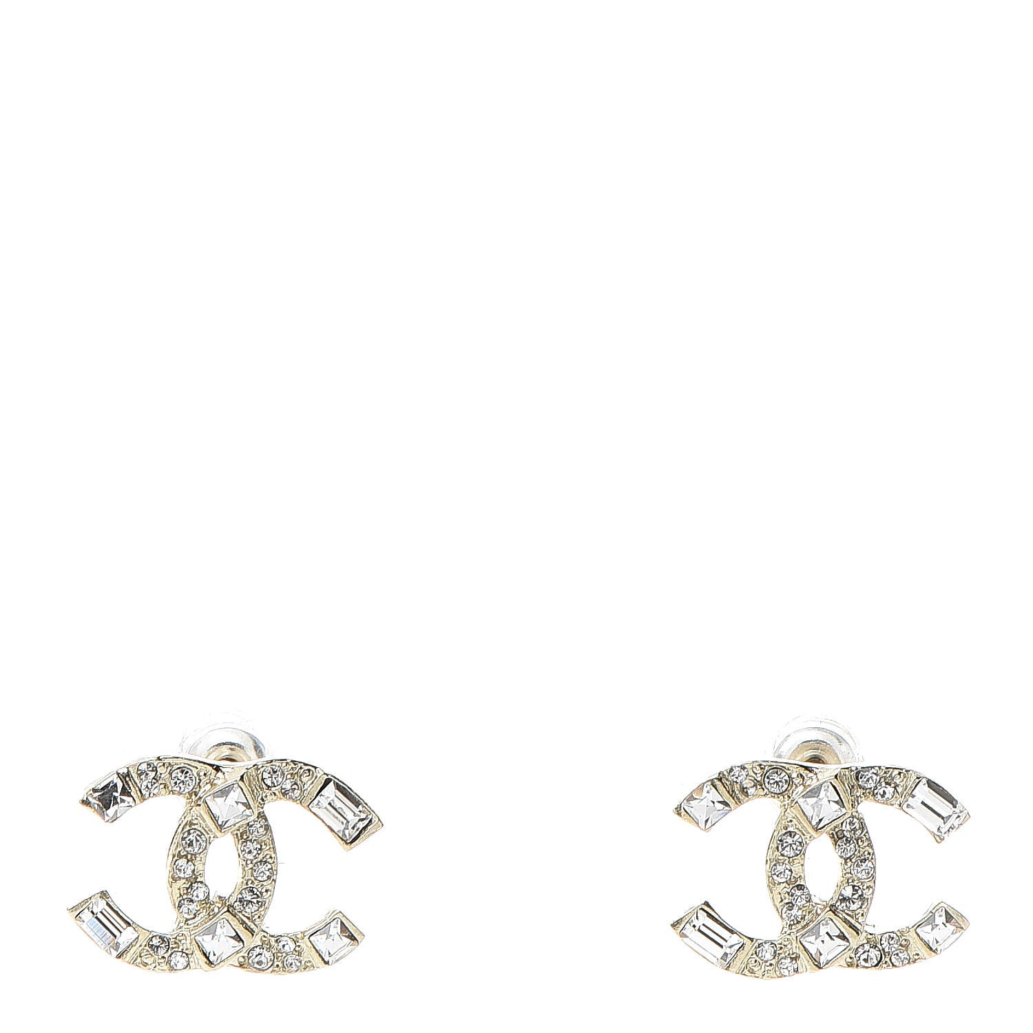 Chanel Crystal Baguette CC Earrings Gold 1 of 5