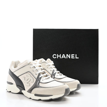 Chanel Suede Calfskin CC Sneakers 40 White Grey 9 of 9