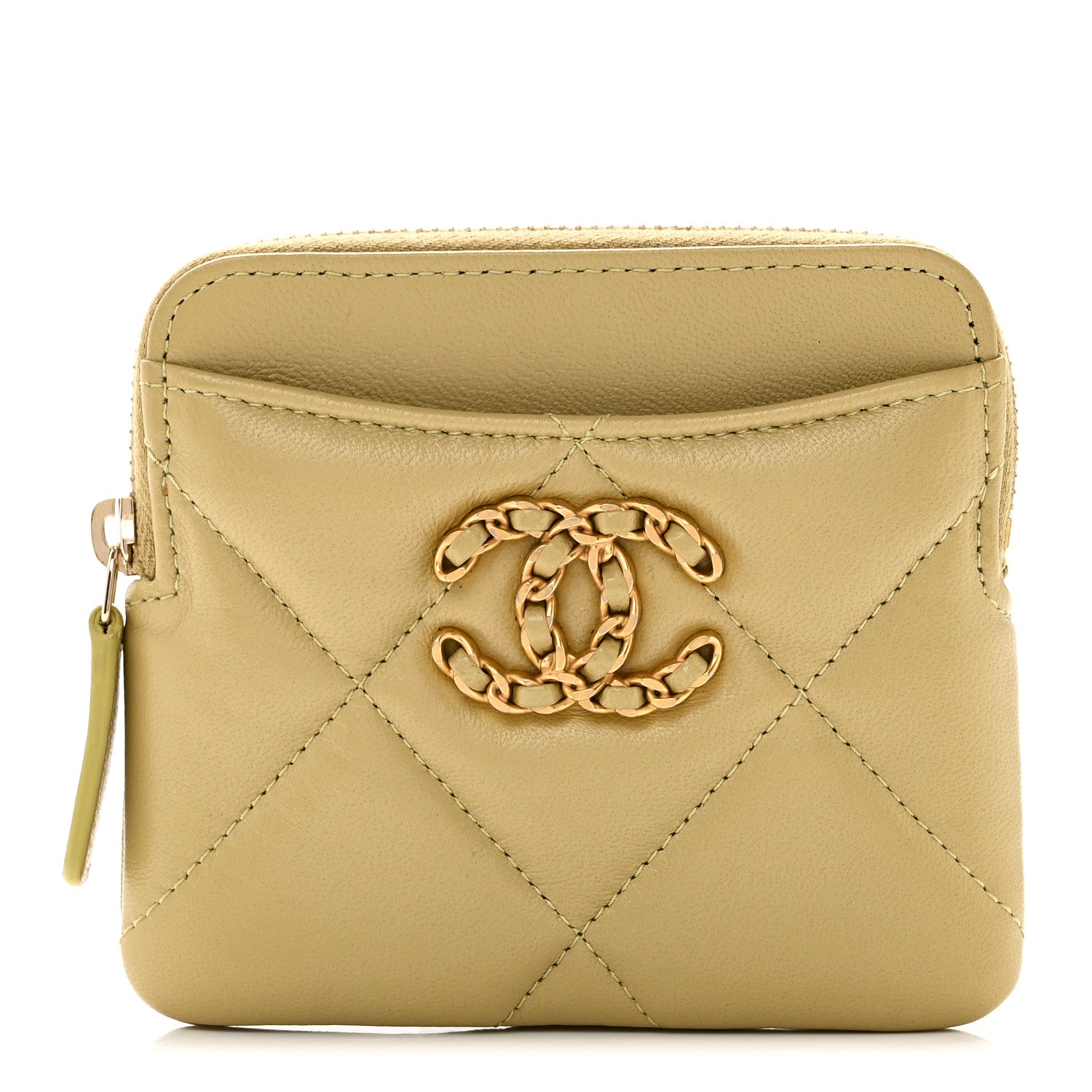 Chanel Lambskin Quilted Chanel 19 Zip Card Holder Wallet Light Green 1 of 8