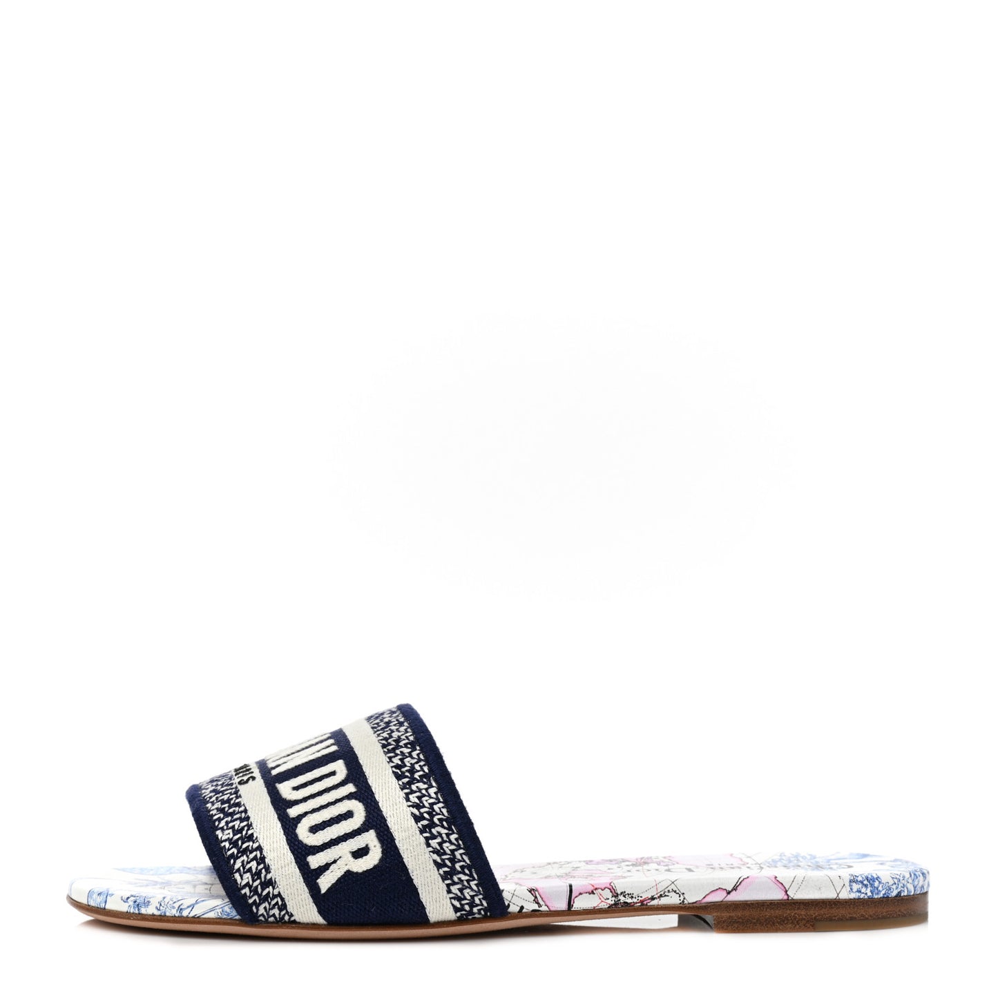 Canvas Around the World Embroidered Dway Flat Slide Sandals 36 True Blue