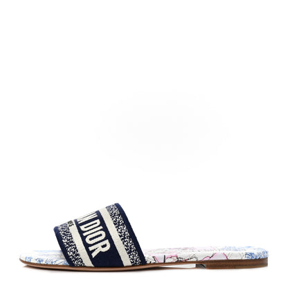 Christian Dior Canvas Around the World Embroidered Dway Flat Slide Sandals 36 True Blue 1 of 8
