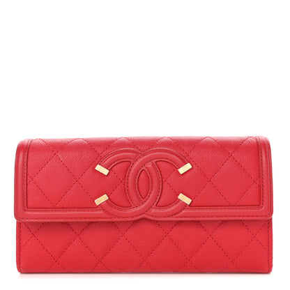 Chanel Caviar Quilted Large Filigree Gusset Flap Wallet Red 1 of 9