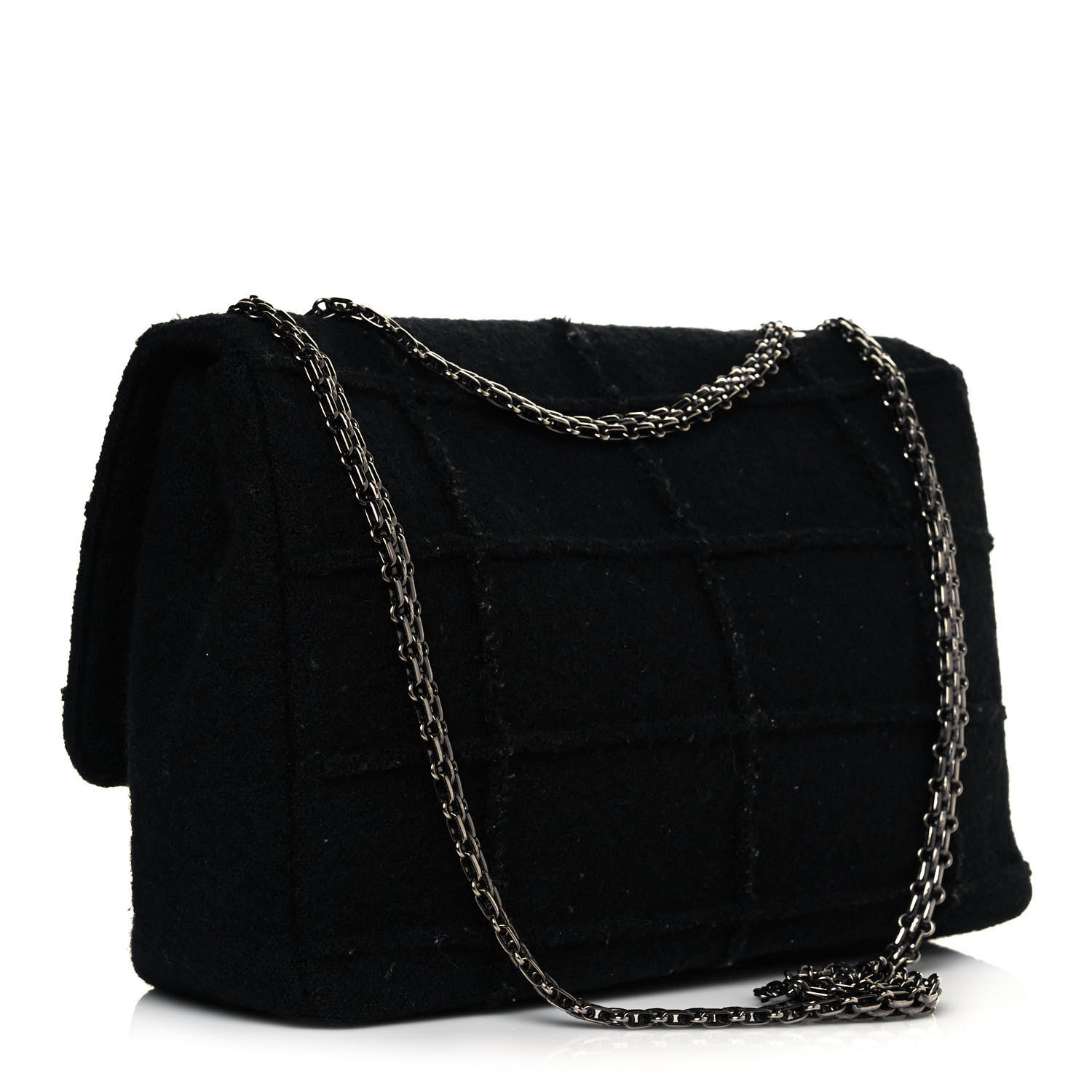 Chanel Wool Patchwork Mademoiselle Jumbo Flap Black 2 of 9