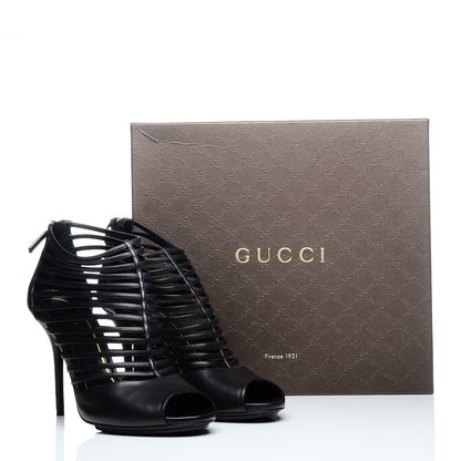 Gucci Saddle Soft Lux Peep Toe Caged Sandals 39 Black 11 of 11