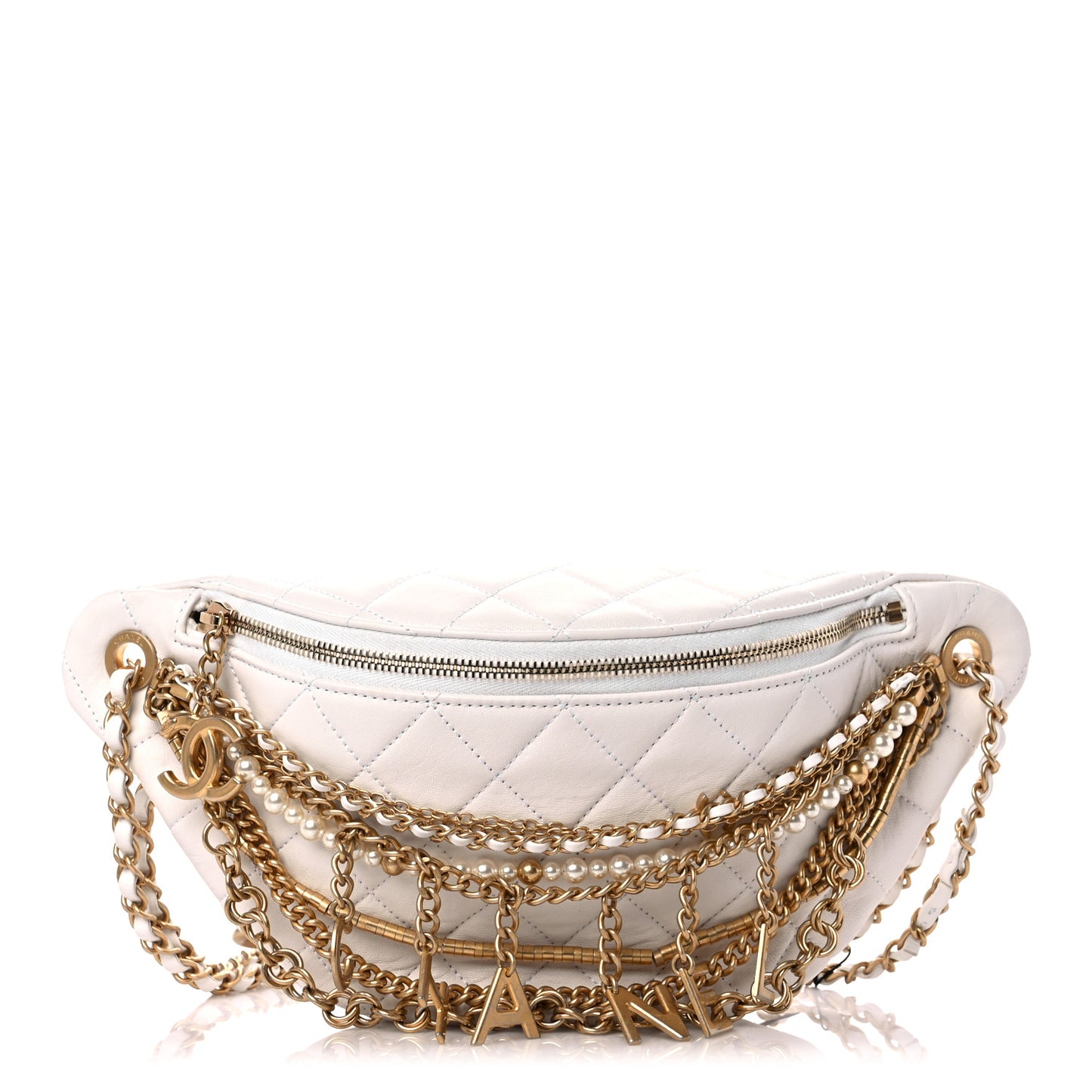 Lambskin Quilted All About Chains Waist Belt Bag White