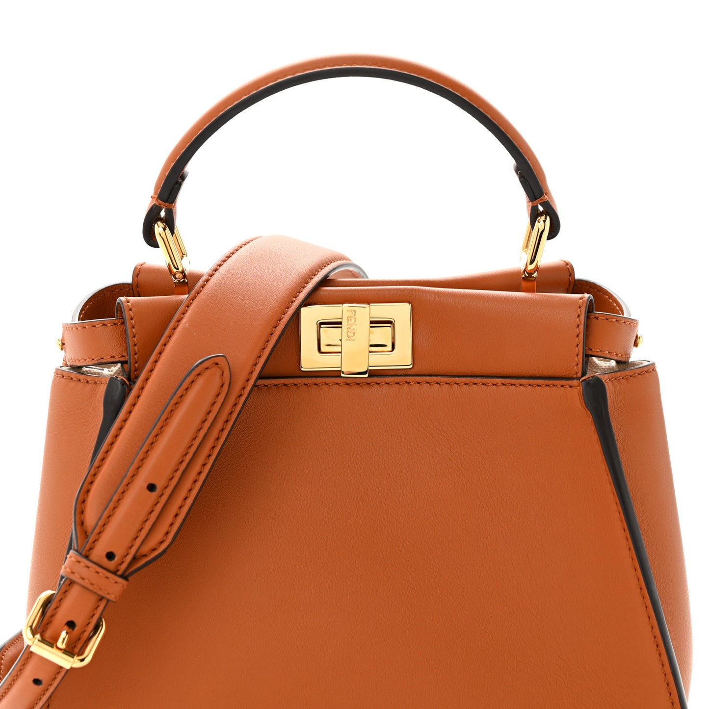 Vitello Seta Canvas FF Embroidered Mini Peekaboo Iconic Satchel Brandy Grezzo