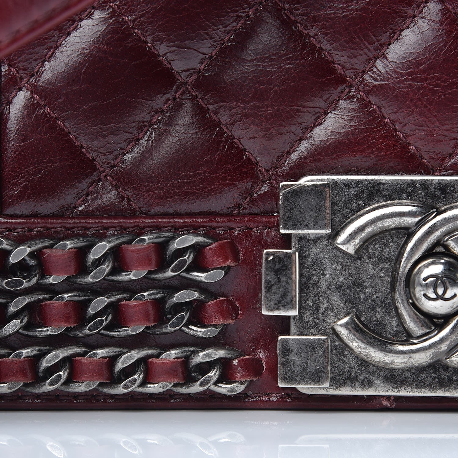 Chanel Glazed Calfskin Quilted Small Boy Chained Flap Burgundy 17 of 18