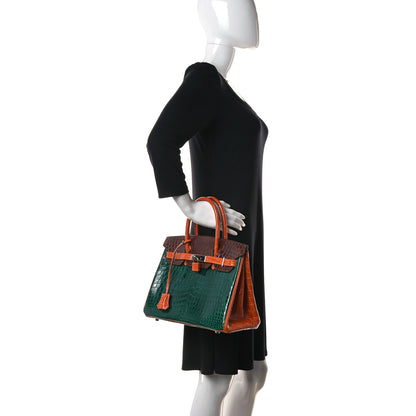 Hermes Shiny Niloticus Crocodile Horseshoe Birkin 30 Vert Emeraude Orange Miel 2 of 35