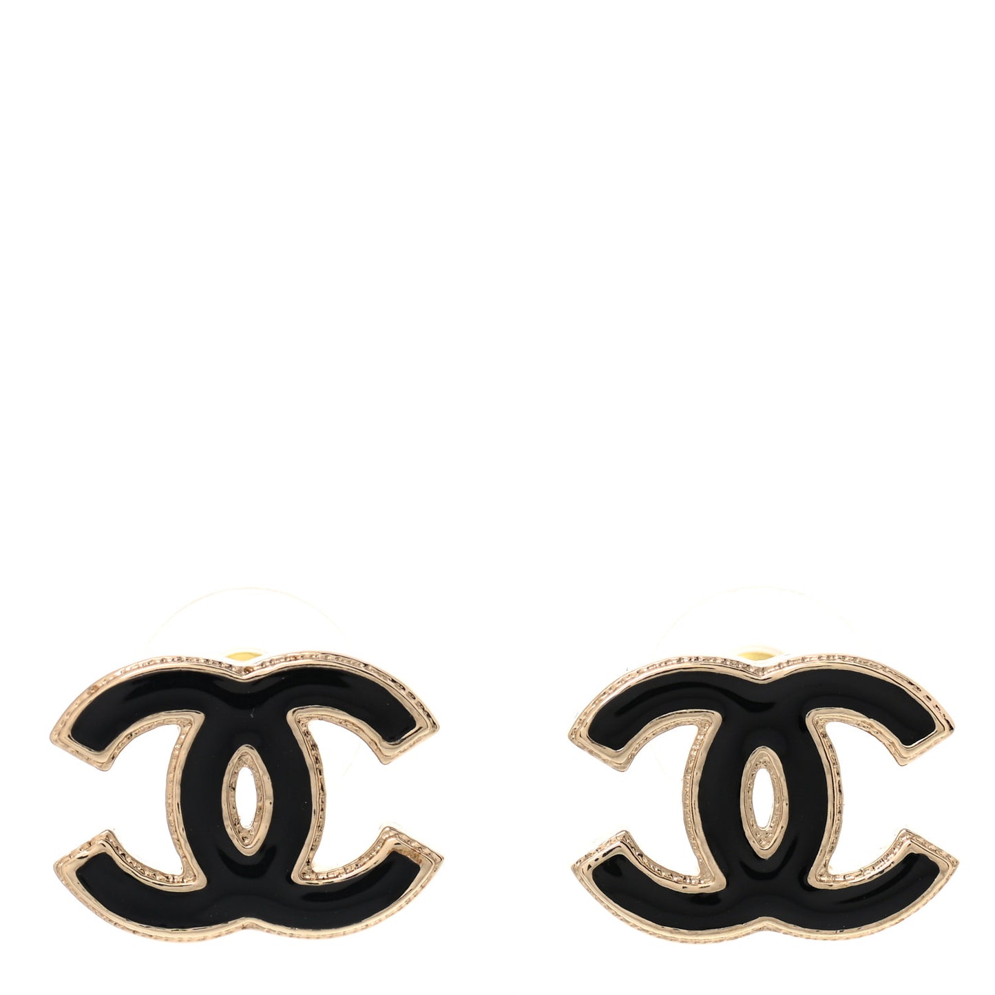 Metal Enamel CC Earrings Black Gold