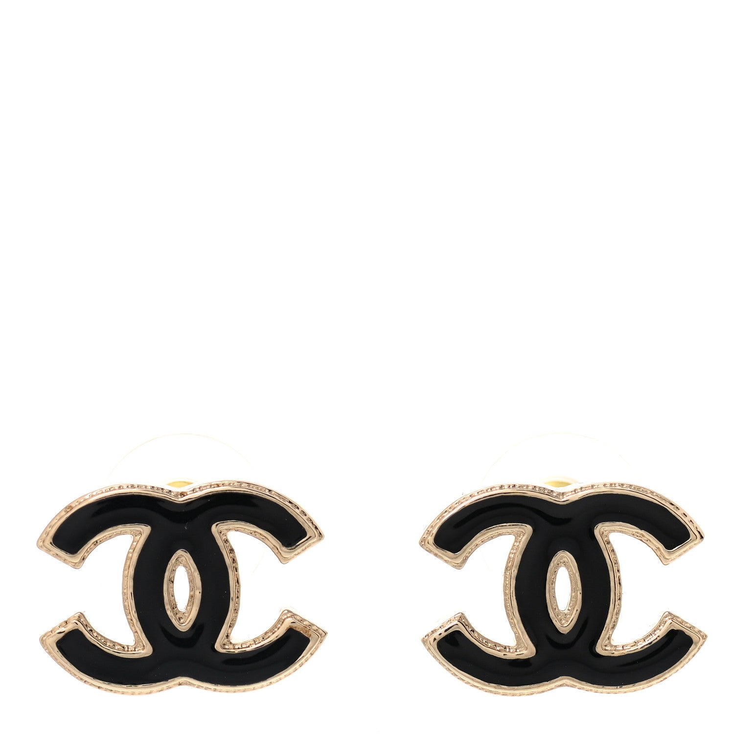Chanel Metal Enamel CC Earrings Black Gold 1 of 5