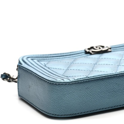 Chanel Metallic Caviar Quilted Small Boy Clutch With Chain Turquoise 11 of 16