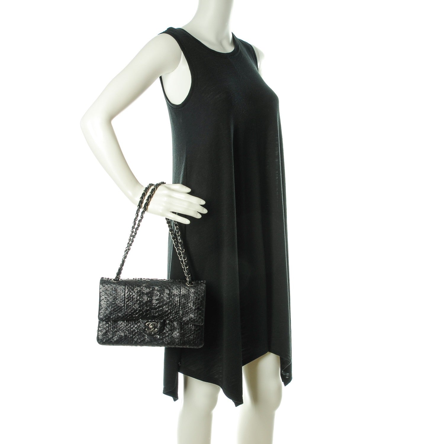 Chanel Embossed Python Medium Double Flap Black 2 of 8