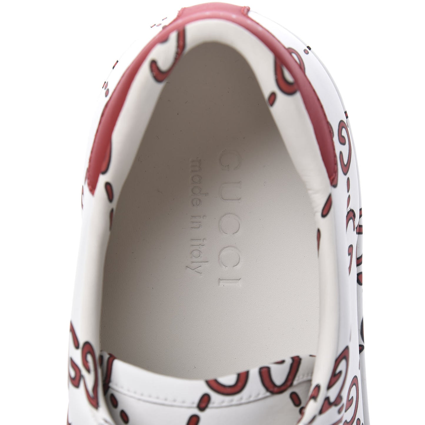 Calfskin GucciGhost Print Mens Ace Sneakers 8 White Hibiscus Red
