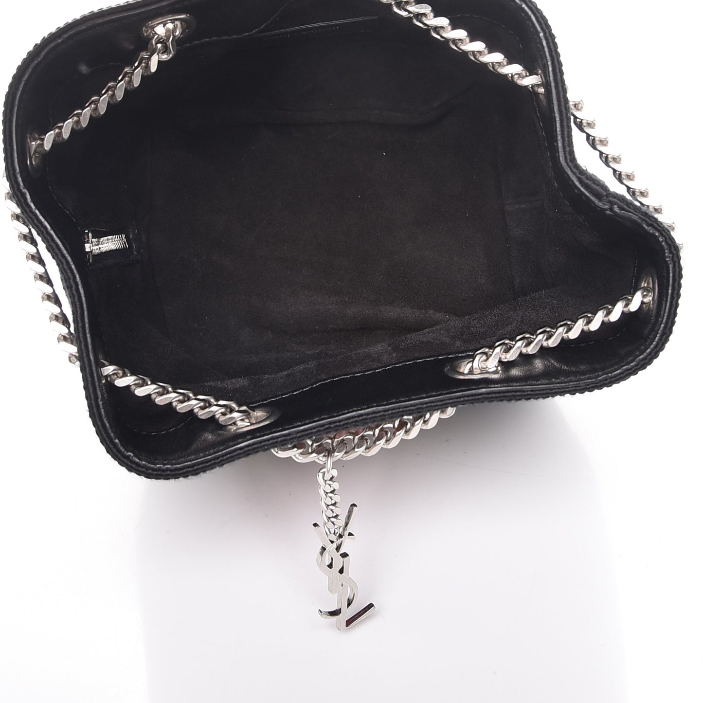 Woven Wool Embroidered Baby Emmanuelle Bucket Bag Black
