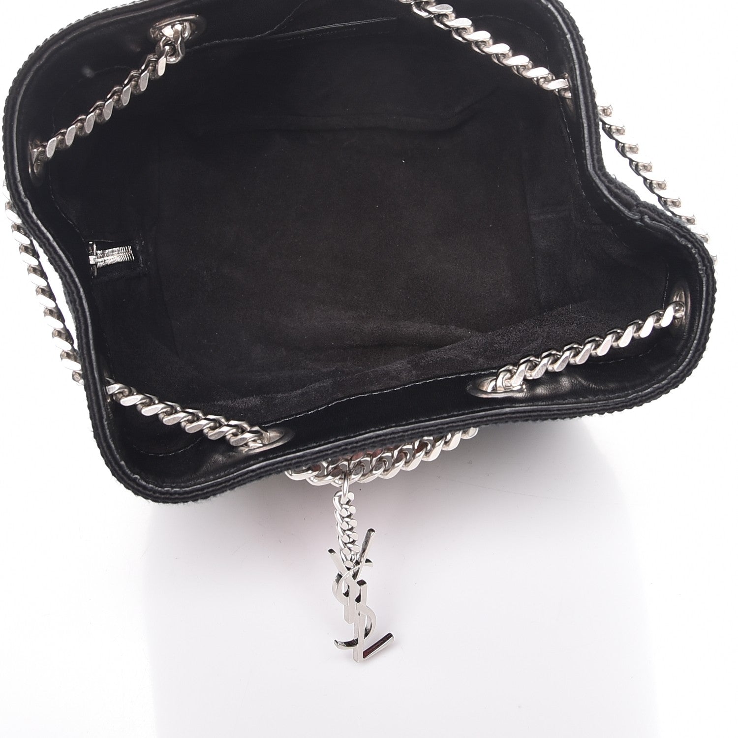 Saint Laurent Woven Wool Embroidered Baby Emmanuelle Bucket Bag Black 5 of 9