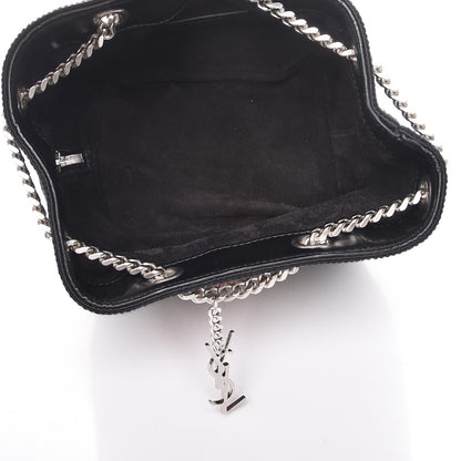 Saint Laurent Woven Wool Embroidered Baby Emmanuelle Bucket Bag Black 5 of 9