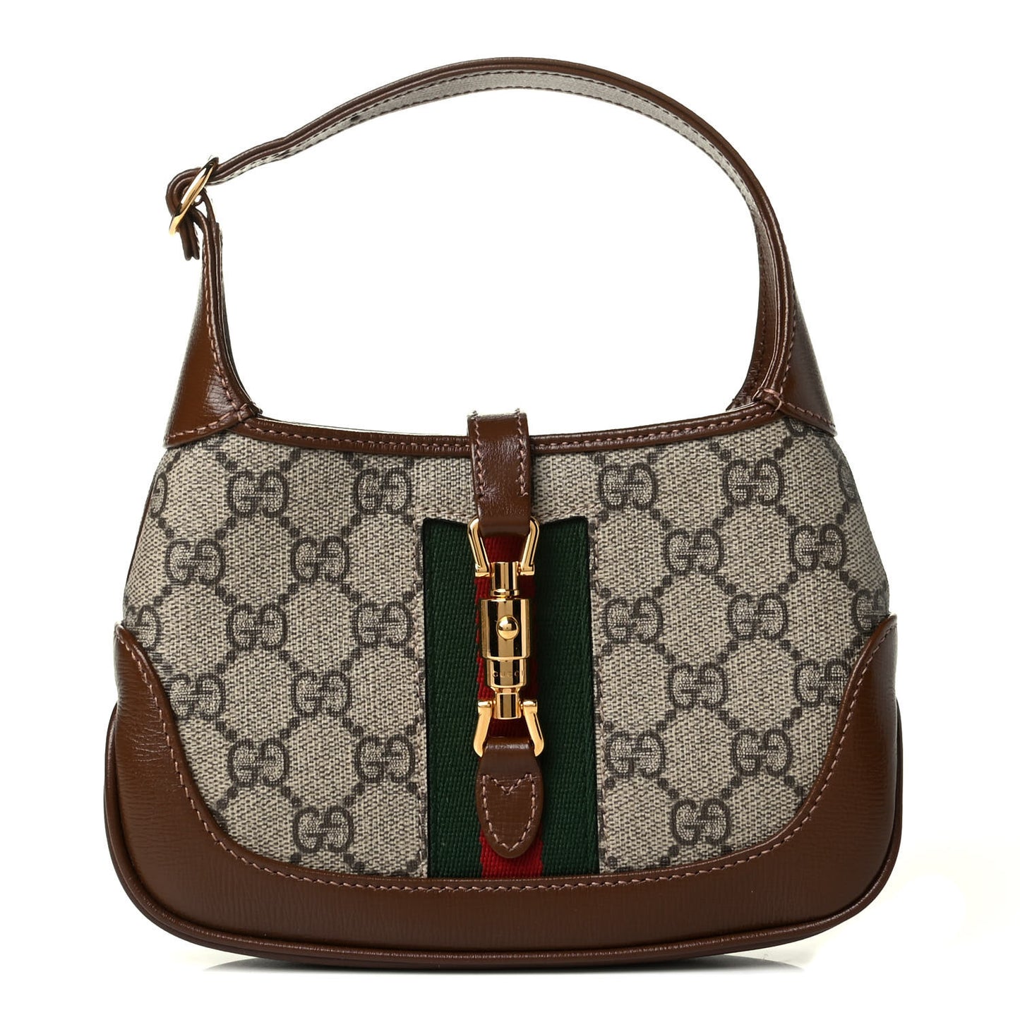 GG Supreme Monogram Azalea Calfskin Web Mini Jackie 1961 Hobo Beige Ebony Brown Sugar